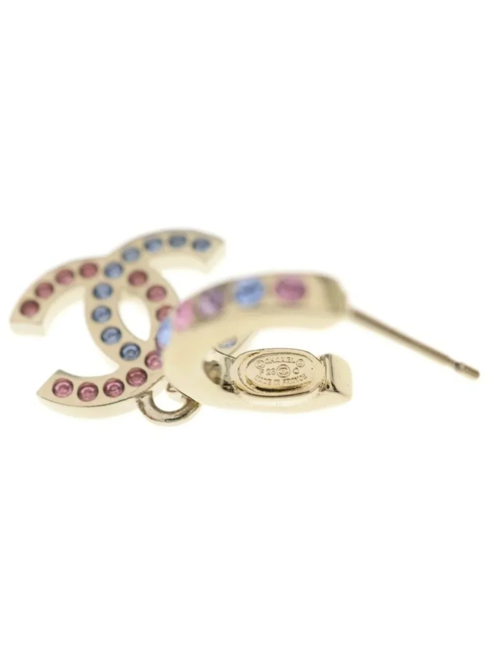 Chanel CC Logo Rhinestone Hoop Drop Earrings Gold